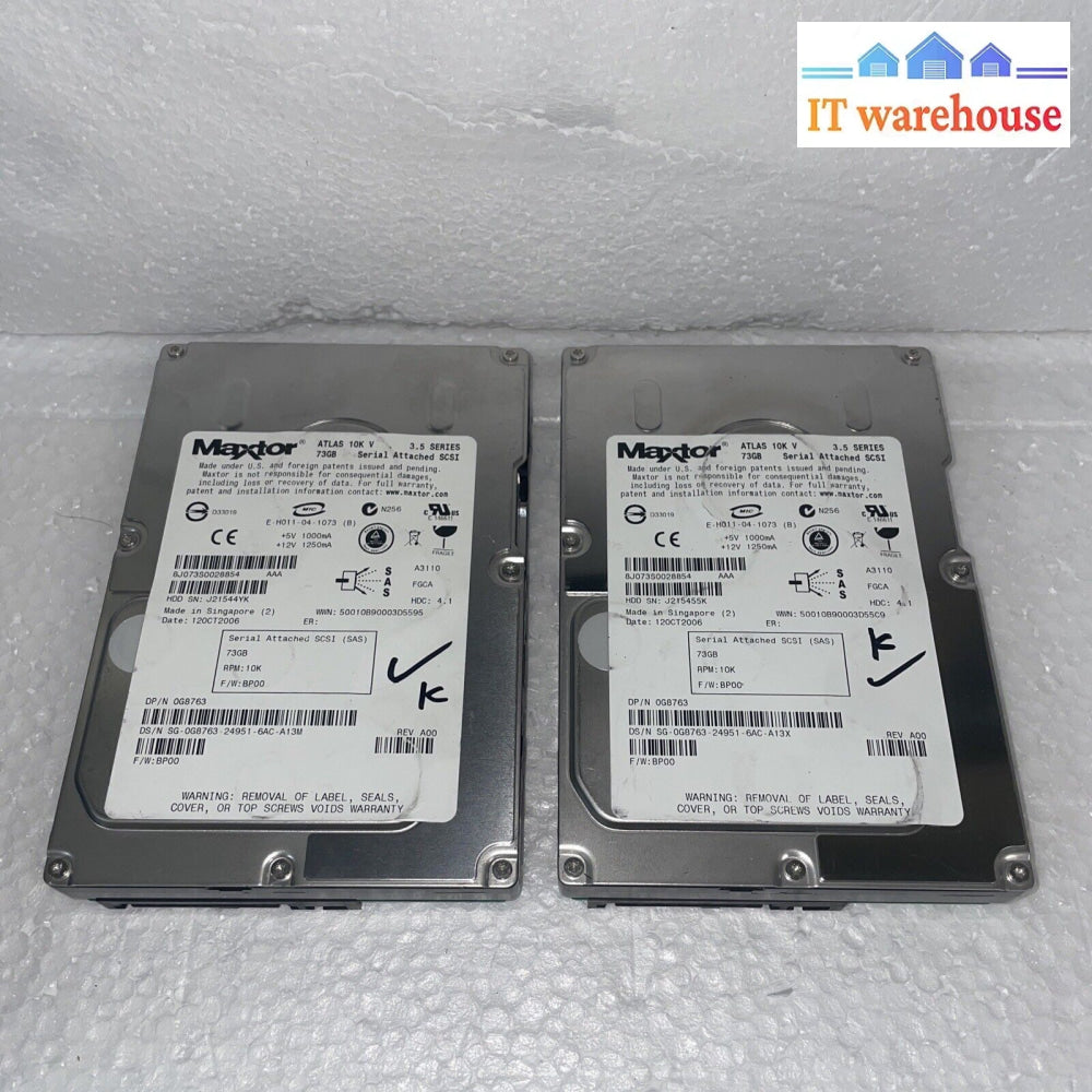1 X Maxtor 0G8763 73Gb Atlas 10K V Sas Internal Hard Drive