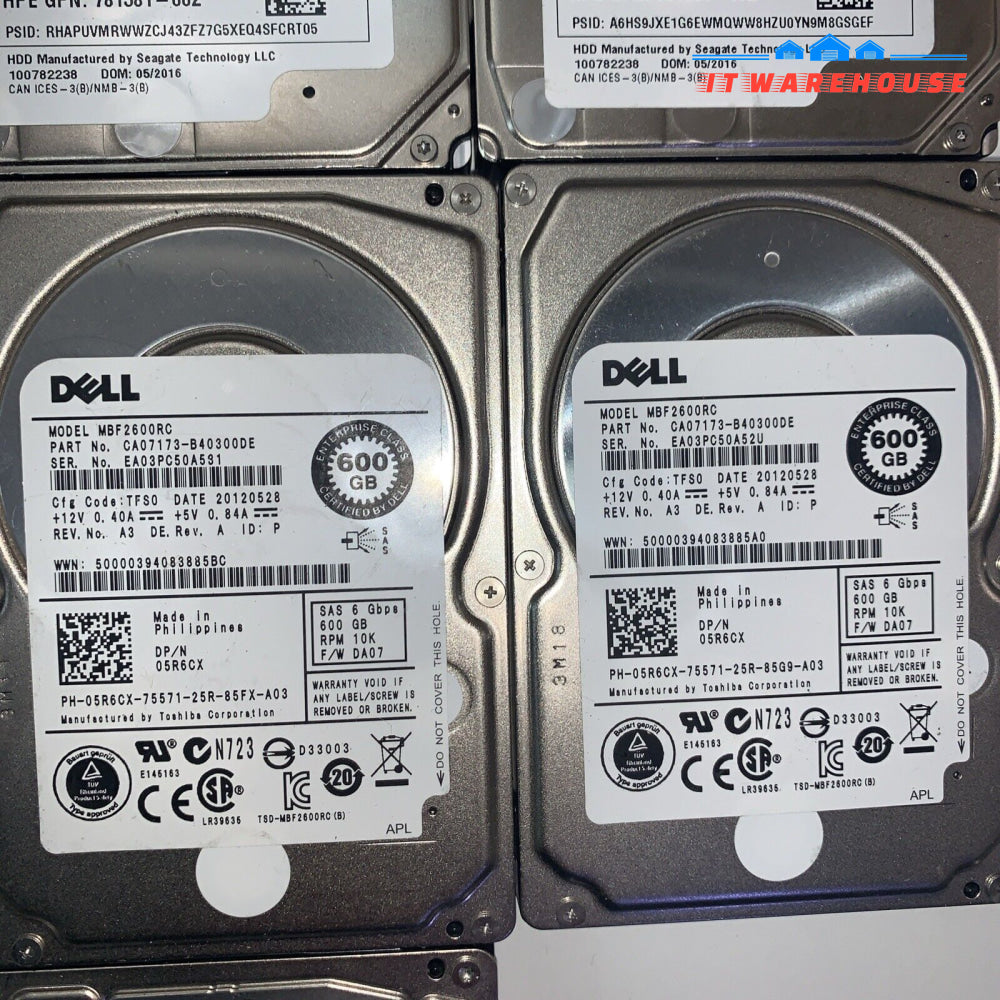 10x HP/DELL/ 600GB 10K 6G 2.5’’ SAS Hard drive (for servers)