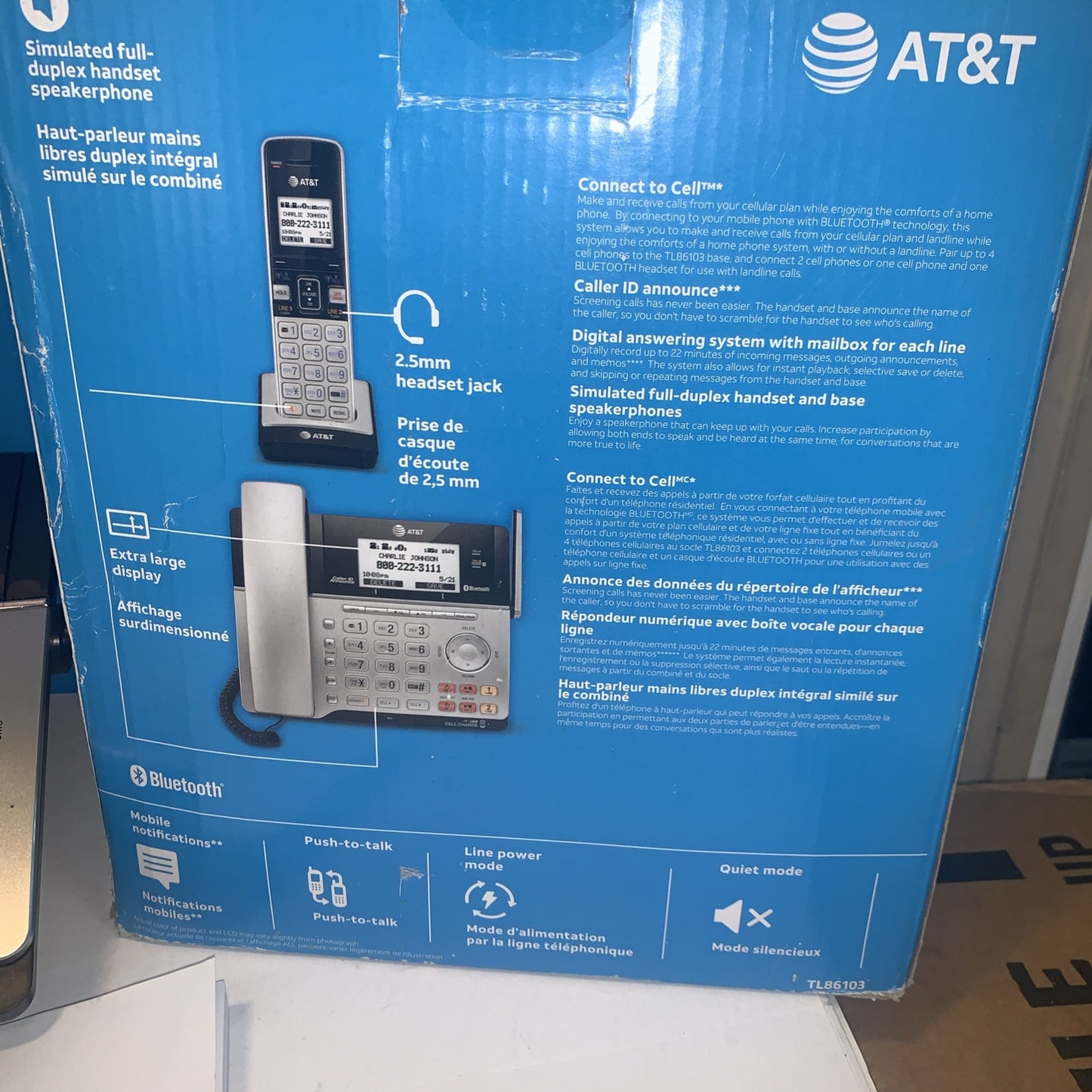 AT&T 2-Line Corded/Cordless Answering System w/ Connect to Cell TL86103