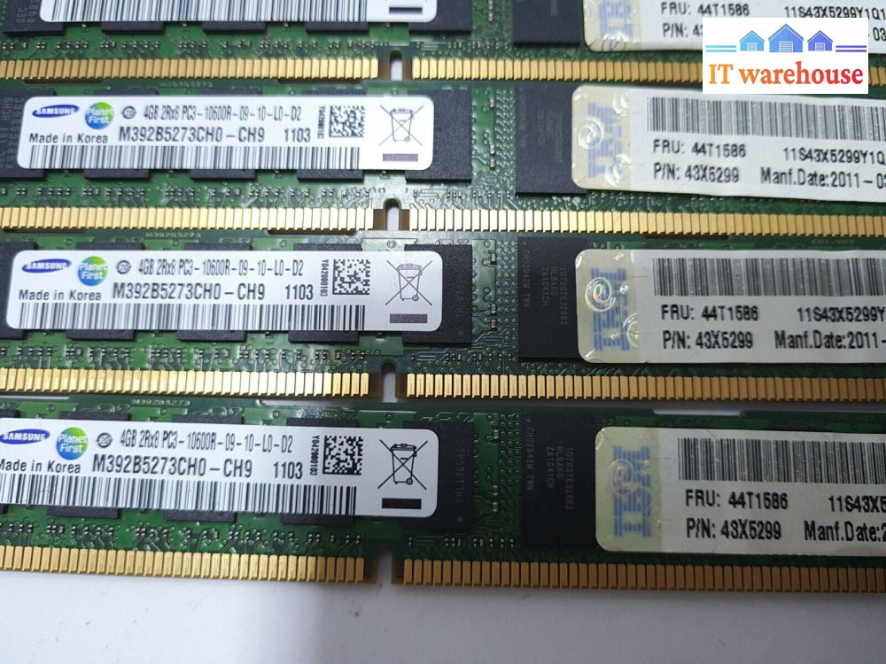 - 16GB (4x4GB) IBM 44T1586 DDR3 2Rx8 PC3-10600R ECC REG SERVER RAM M392B5273CH0