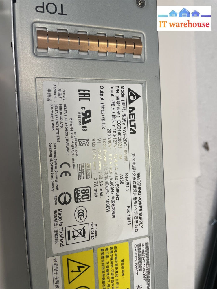 1X 7102762 Oracle/Sun T7-1 Power Supply 7044130 Awf-2Dc-1000W X4-2L X3-2L X5