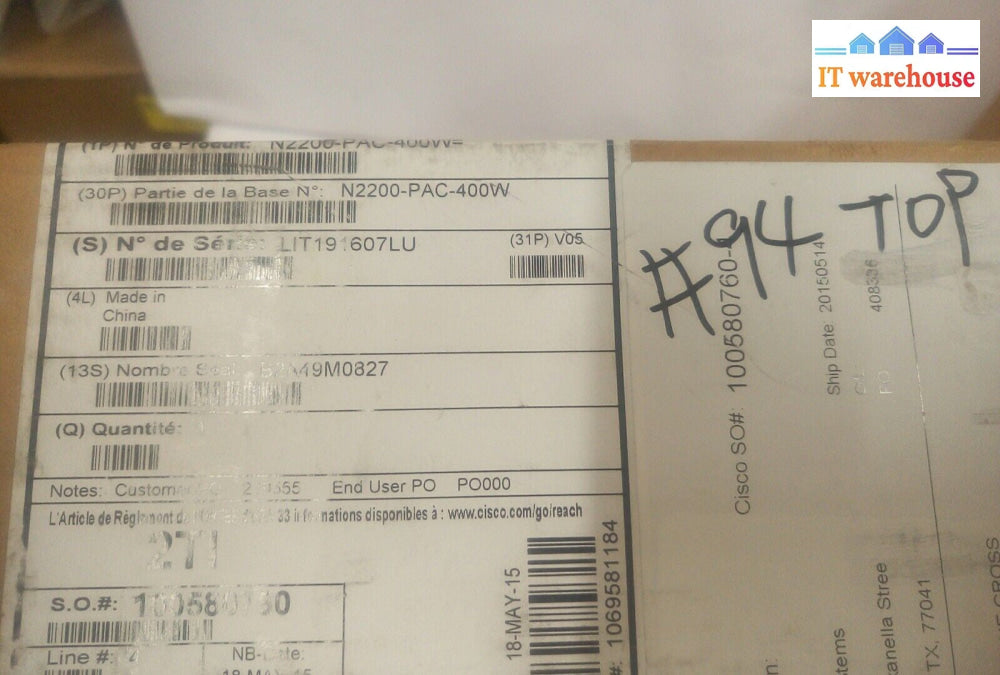 1x NEW Cisco N2200-PAC-400W-B Reverse Airflow AC Power Supply @