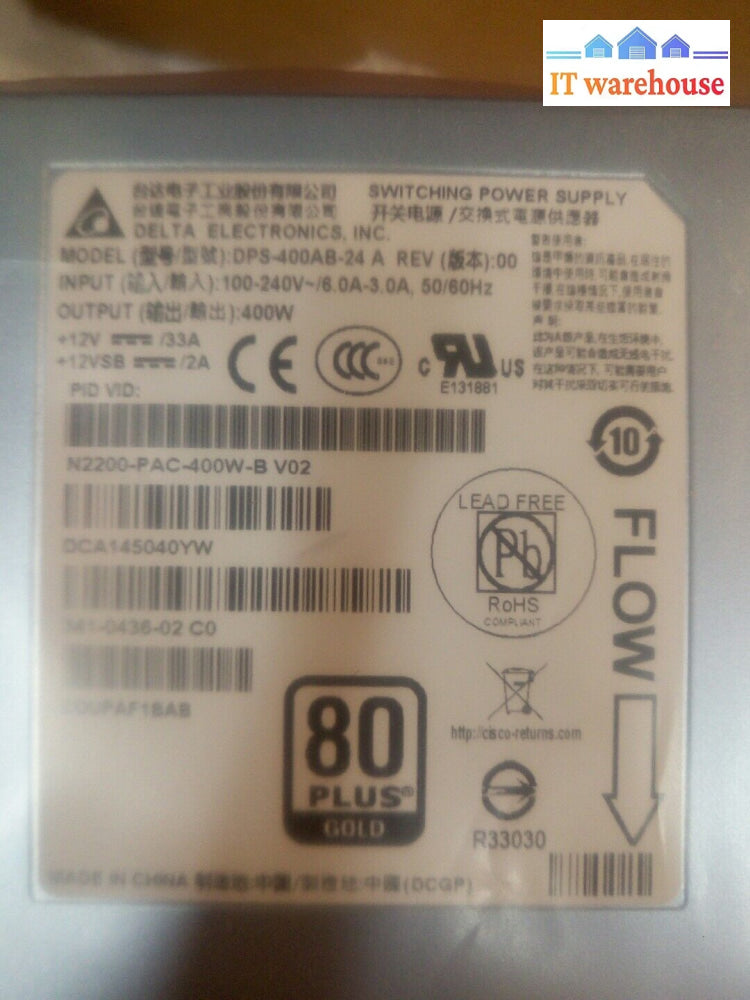1X New Cisco N2200-Pac-400W-B Reverse Airflow Ac Power Supply @