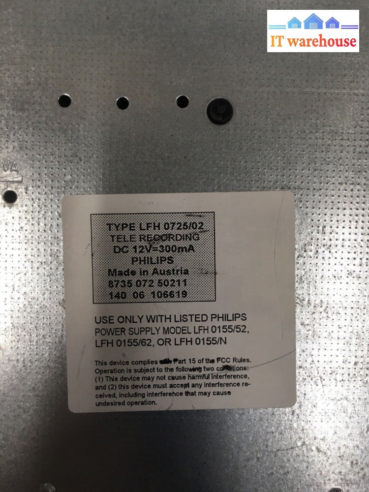 - 1X Philips Lfh 0725/02 725 Dictation System (With Compatible Ac Adapter )