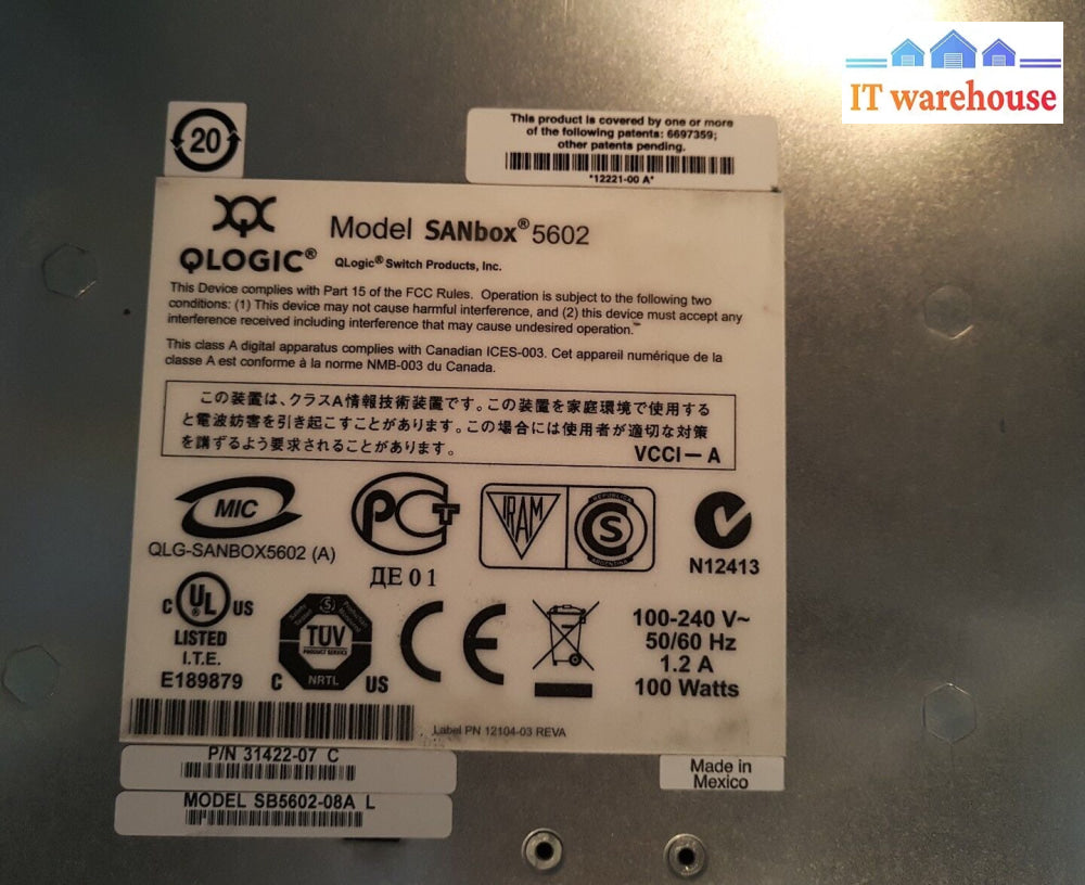 - 1X Qlogic Sanbox 5602 Sb5602 Fibre Channel Switch W/ (2X) Power Supply