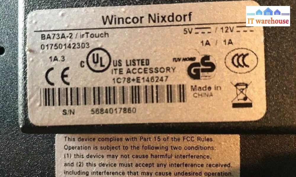 *1x Wincor Nixdorf BA73A-2/irTouch LCD Flat Panel POS Display 15" Monitor (#13)