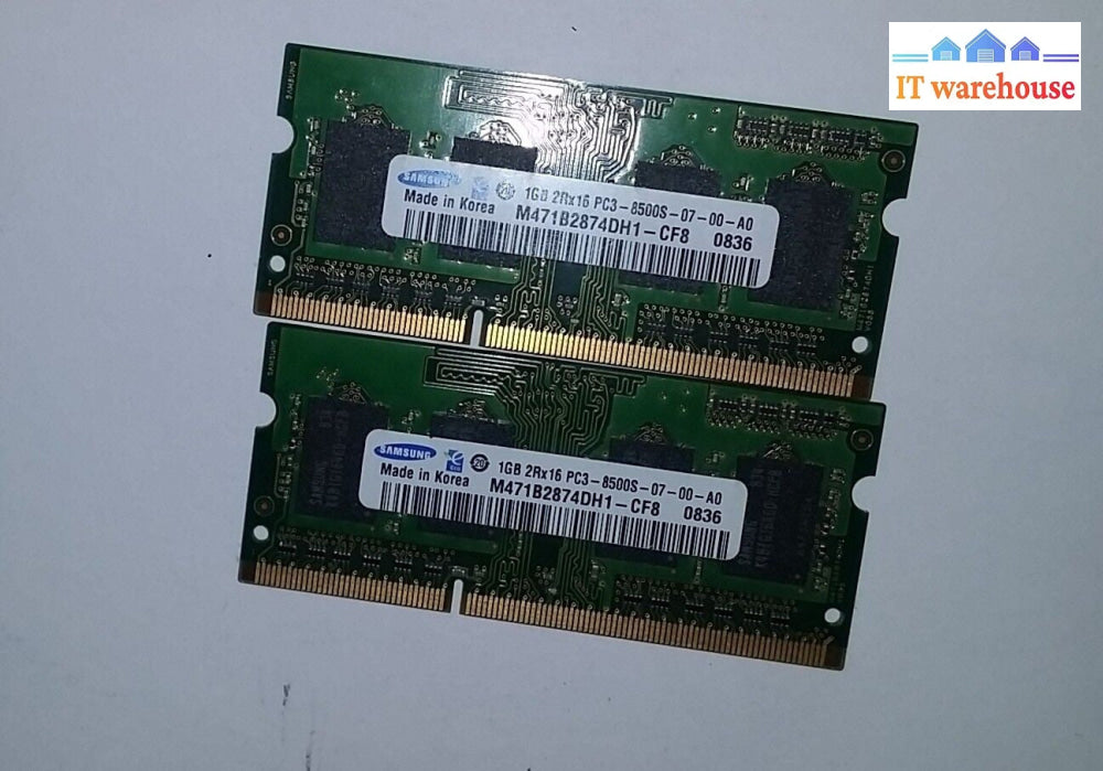 2 x Samsung 1GB 2RX16 PC3-8500S-07-00-A0 M471B2874DH1-CF8 Memory