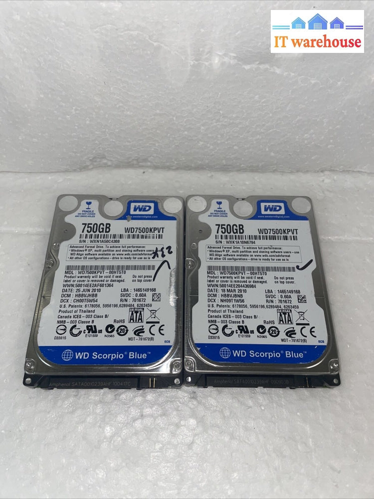 2 X Western Digital 2.5’ Wd7500Bpvt 750Gb Sata Hard Drive (Not For Laptop)