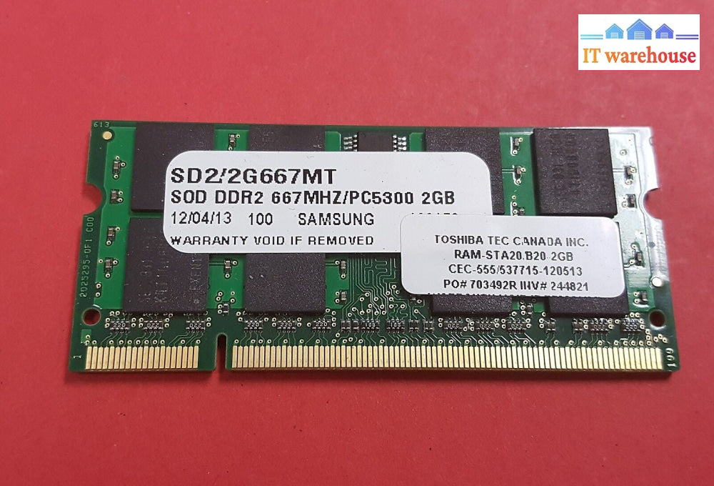 - 2GB Toshiba TEC RAM-STA20.B20.2GB SOD DDR2 667MHZ/PC5300 Memory