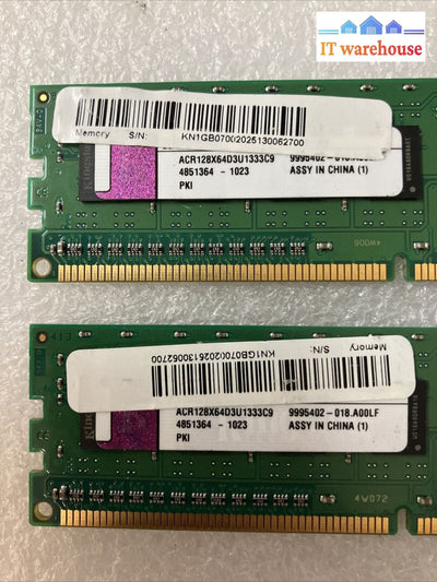 (2X 1Gb) Kingston Kvr Acr128X64D3U1333C9 Ddr3-1333 Pc3-10600 Dimm Ram Memory ~