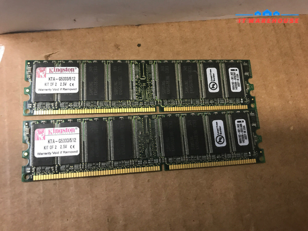 2x 256MB Apple/ Kingston KTA-G5333/512 DDR PC-2700 Non ECC 333Mhz RAM Memory