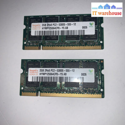 2x 2GB SO-DIMM 200-PIN PC2-5300S DDR2 667 HYNIX DUAL RANK HYMP125S64CP8-Y5