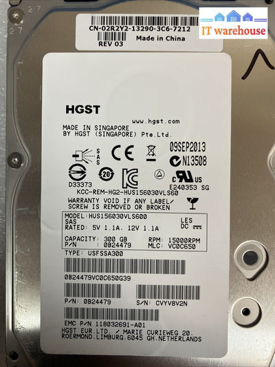 2X Hgst Hus156030Vls600 300Gb 15K 3.5’ Sas Hdd P/N 0B24479 W/ Caddy 005049034 ~