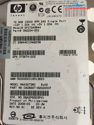 - 2X Hp 72Gb 15000Rpm 3.5’ Sas Server Hdd Max3073Rc Ca06697 392254-002 @@@