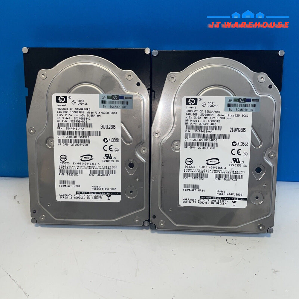 2X Hp Bf14686842 146.8 Gb 15K Ultra 320 Scsi Hard Drive 321499-003