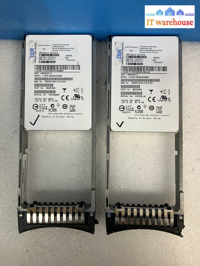 2X Ibm 00Y2518 200Gb Sas Ssd Fru 00Y2413 Pn 00Y5712 W/ Caddy Hvsml4020Ass600 ~
