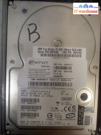 -2X Ibm 73.4Gb Ultra160 10K 06P5756 06P5760 Hard Drive W/Caddy @@@
