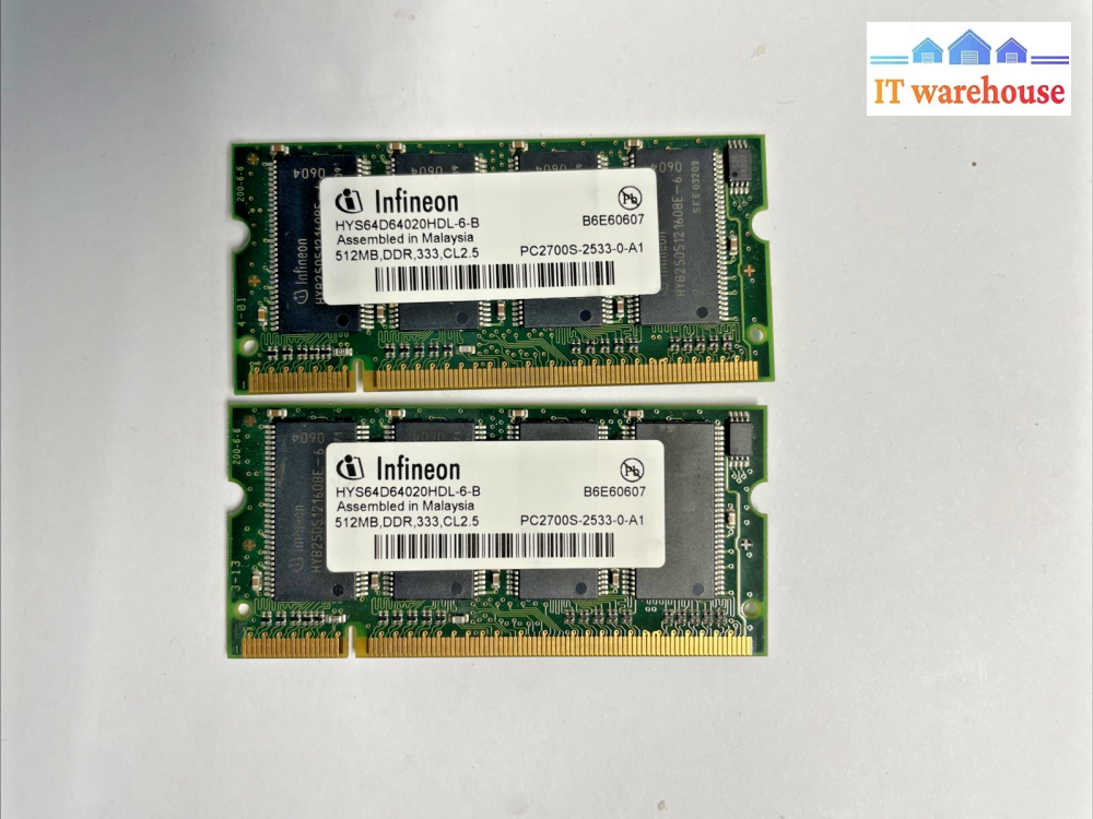 2x Infineon 512MB Laptop Memory pc2700s-2533-0-a1 +