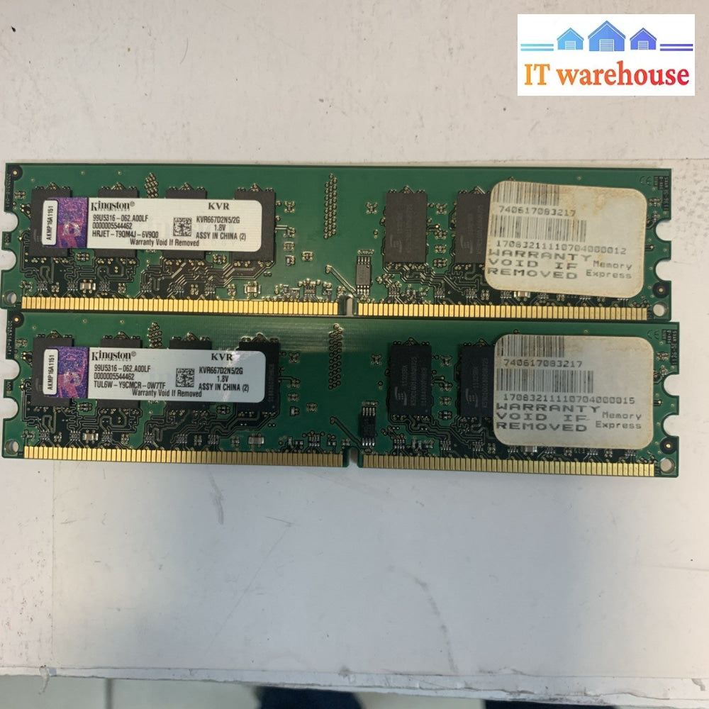 2x Kingston 2GB DDR2 667MHz PC2-5300 KVR667D2N5/2G Desktop RAM Memory