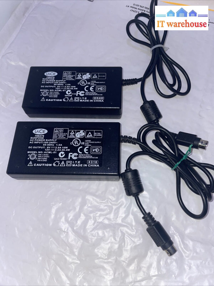 2X Lacie Acml-051 5V 12V 4-Pin Adapter Hard Drive Dvd Sunfone Acml51