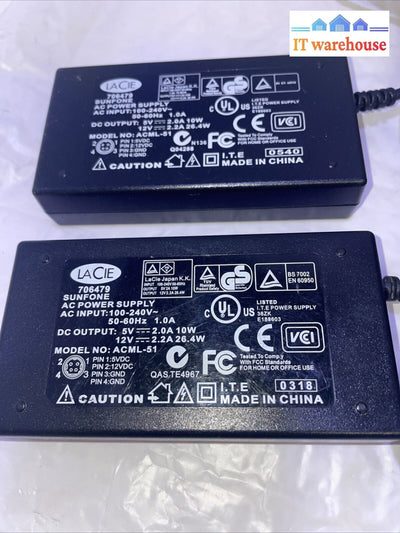2X Lacie Acml-051 5V 12V 4-Pin Adapter Hard Drive Dvd Sunfone Acml51