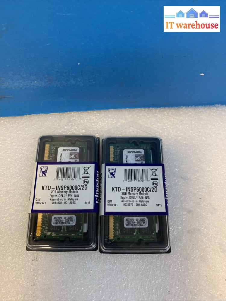 2X New Kingston 2Gb Pc2-5300 Ddr2 So Sdram Dimm Ktd-Insp6000C/2G