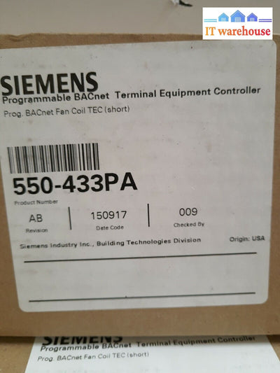 - 2X New Siemens 550-433Pa Terminal Equipment Controller Bacnet Fan Coil Tec