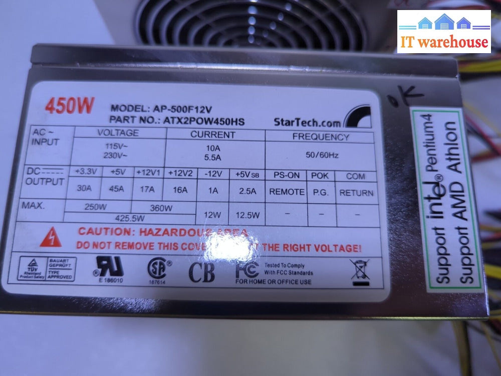 - 2X Startech Ap-500F12V 450W Atx Power Supply Tested