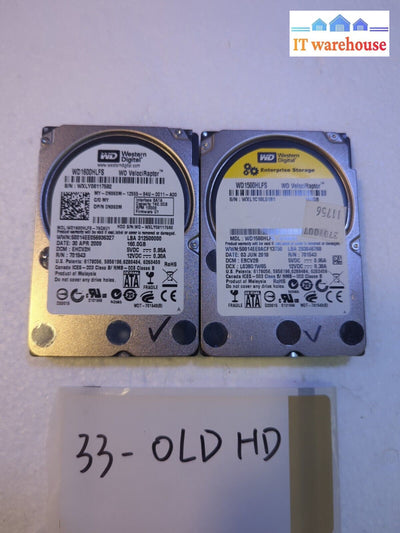 - 2X Wd Velociraptor 2.5’ Sata Hdd Wd1500Hlfs/Wd1600Hlfs 150Gb/160Gb