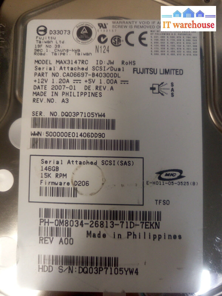 * 3 X Mixed146G Server Hdd Wx063/Max3147Rc/St3146855Ss W/Caddy F9541