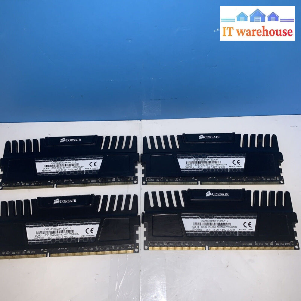 32Gb (4X8Gb) Corsair Vengeance Ddr3 1600 Dimms Pc3-12800U Cmz16Gx3M2A1600C11 Ram
