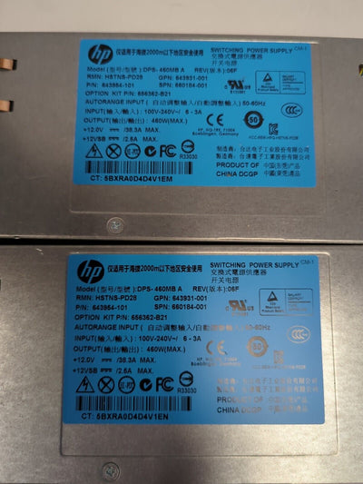 2x HP DPS-460MB 460W Power Supply 643931-001 643954-101 656362-B21 -