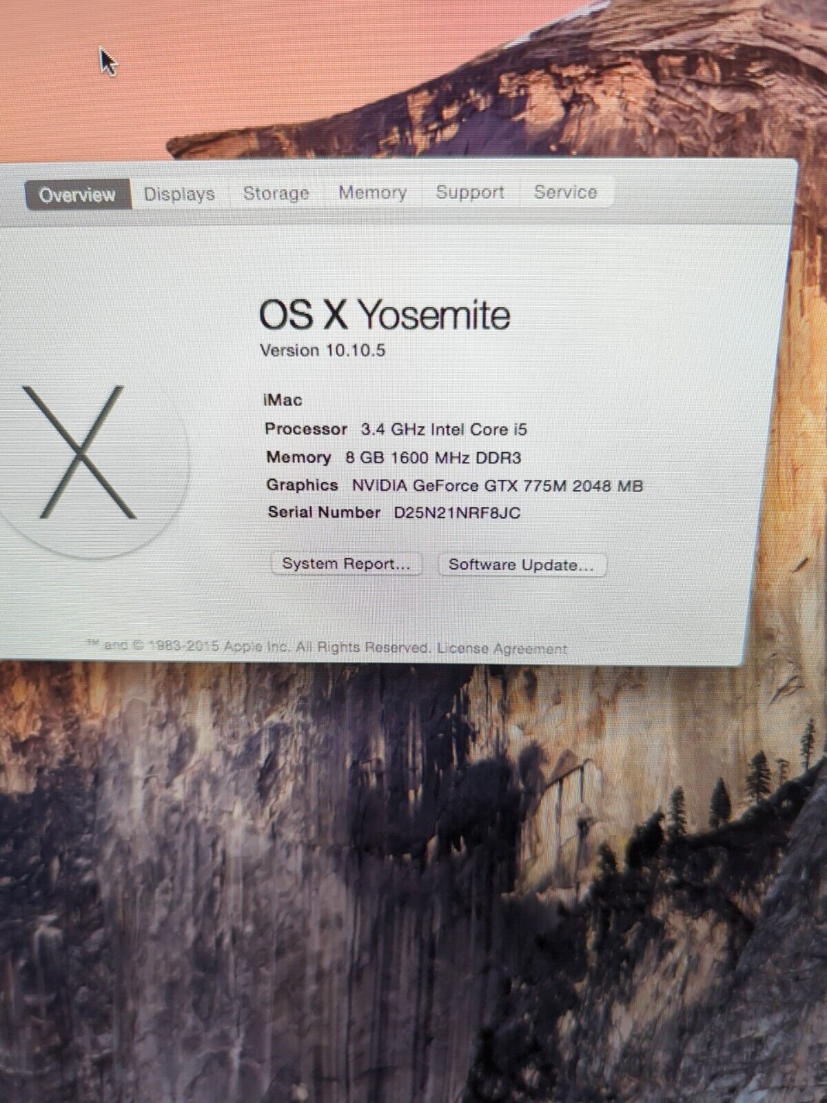 (GRADE A) Apple 27" iMAC A1419 2013 INTEL i5 3.4GHz /8GB RAM/ 1TB HDD/10.10 -