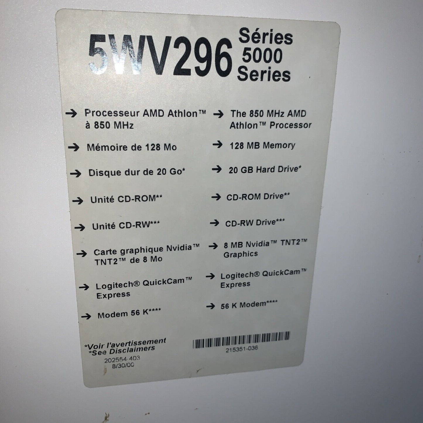 Nice~ Compaq Presario 5000 AMD 900MHZ 256MB 30GB (No windows)