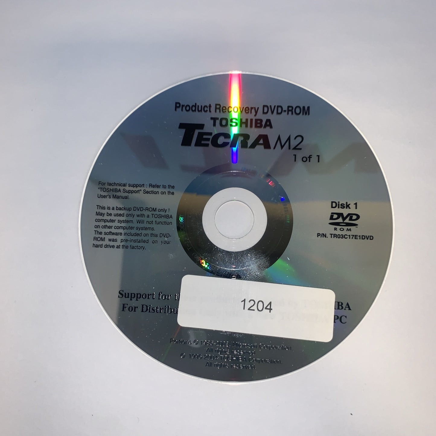 Operating System Windows Recovery CD for Toshiba Tecra M2