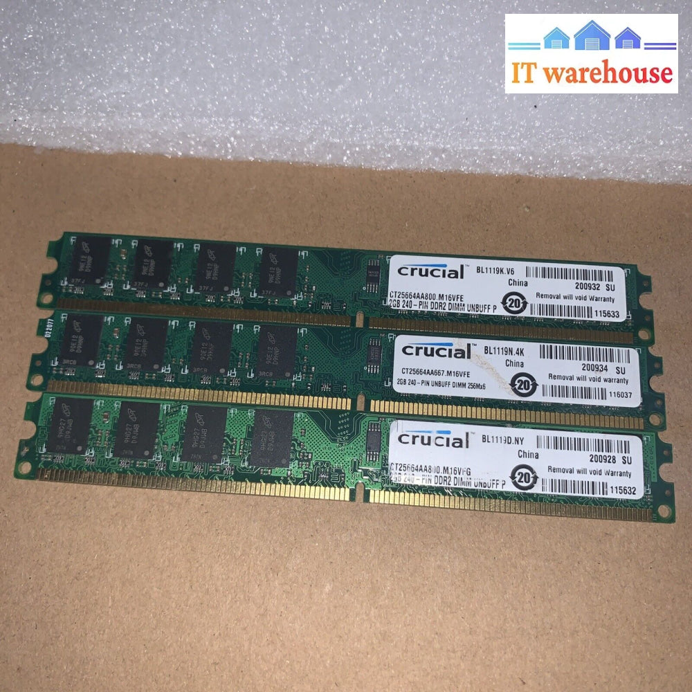 3X 2Gb Crucial 240-Pin Unbuff Dimm 256Mx6 Desktop Memory