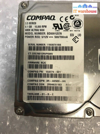 -3X Compaq Wide Ultra 2 Bd00912578 153274-001 3R-A0500-Aa 9.1Gb Scsi Hdd @@@