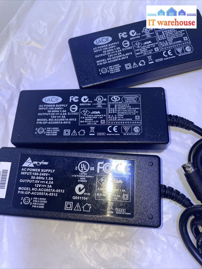 3X Lacie Acu057A-0512 5V 12V 4-Pin Adapter Q051104 Hard Drive Dvd Sunfone Acml51