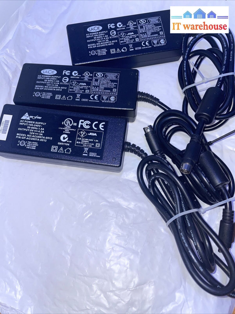 3X Lacie Acu057A-0512 5V 12V 4-Pin Adapter Q051104 Hard Drive Dvd Sunfone Acml51