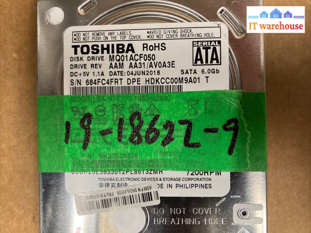 3X Toshiba Mobile Thin Mq01Acf050 500 Gb 2.5 In 7.2K Sata Iii Hard Drive~