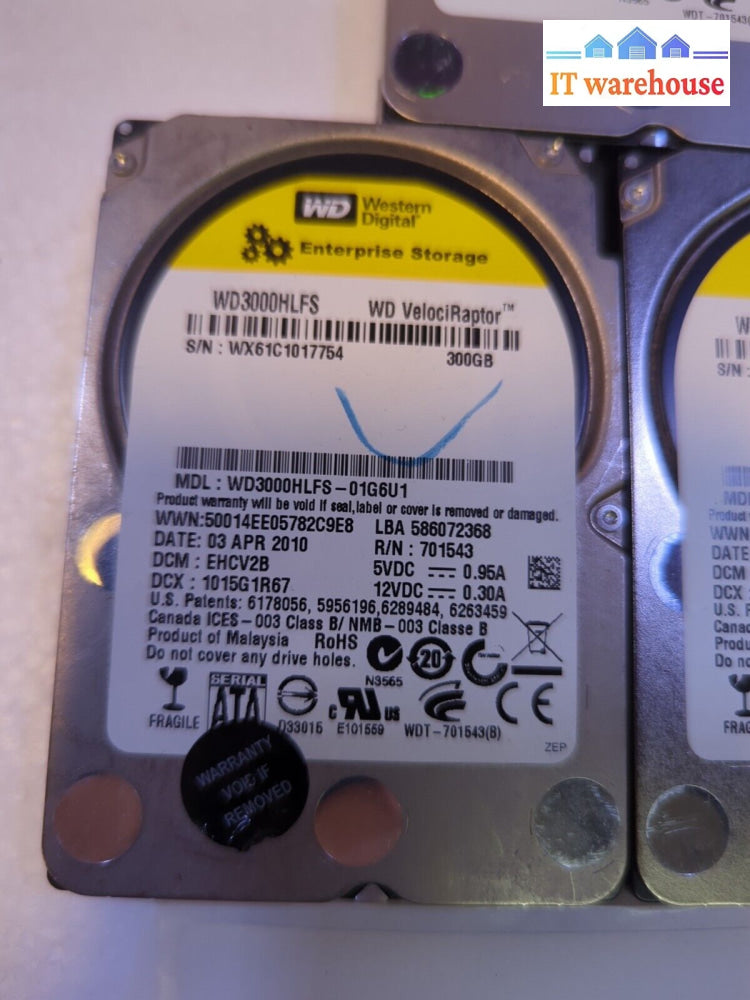 - 3X Western Digital Velociraptor 300Gb 10K 2.5’ Sata Hdd Wd3000Hlfs Tested