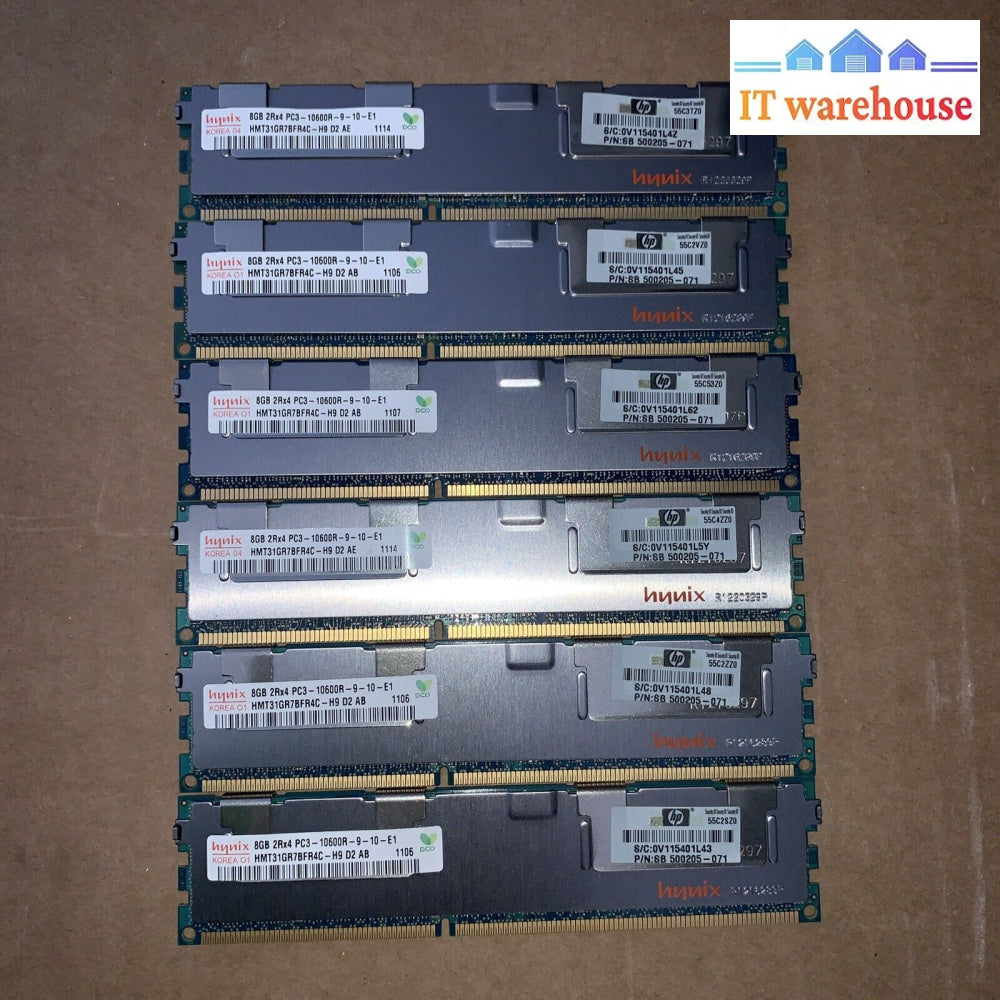 48Gb (6X8Gb) Pc3-10600R Ddr3-1333Mhz 2Rx4 Reg Ecc Hynix Hmt31Gr7Bfr4C-H9