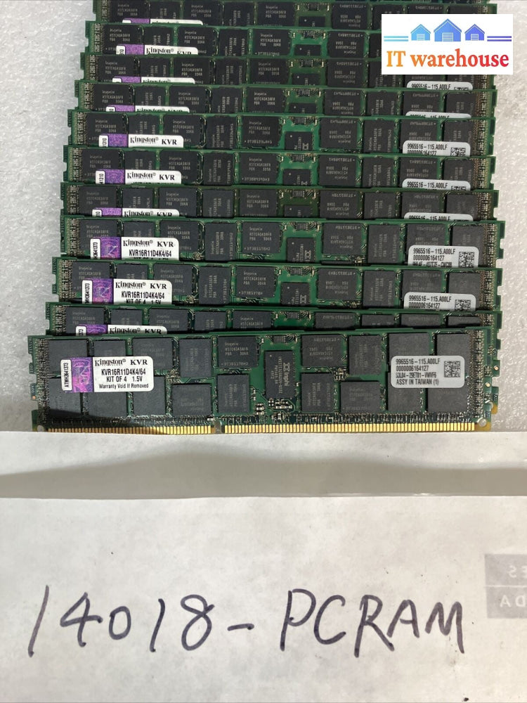 (4x 16GB) Kingston 2Rx4 PC3-12800 DDR3-1600 KVR16R11D4K4/64 ECC Server RAM ~