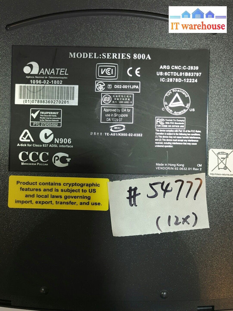 -4X Cisco 800A Series Cisco 837 Adsl Ethernet Dsl Broadband 4-Port Router W/Ac@@