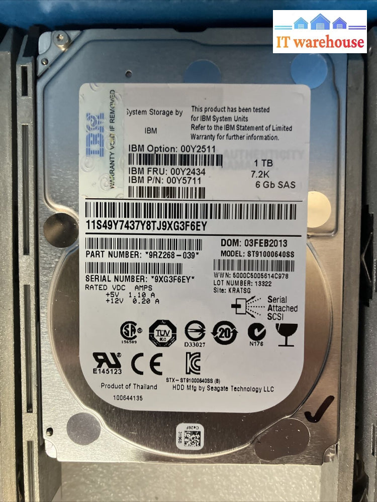 4X Ibm 00Y2511 1Tb 7.2K Sas 2.5’ Hdd St91000640Ss 00Y2434 P/N 00Y5711 W/ Caddy ~