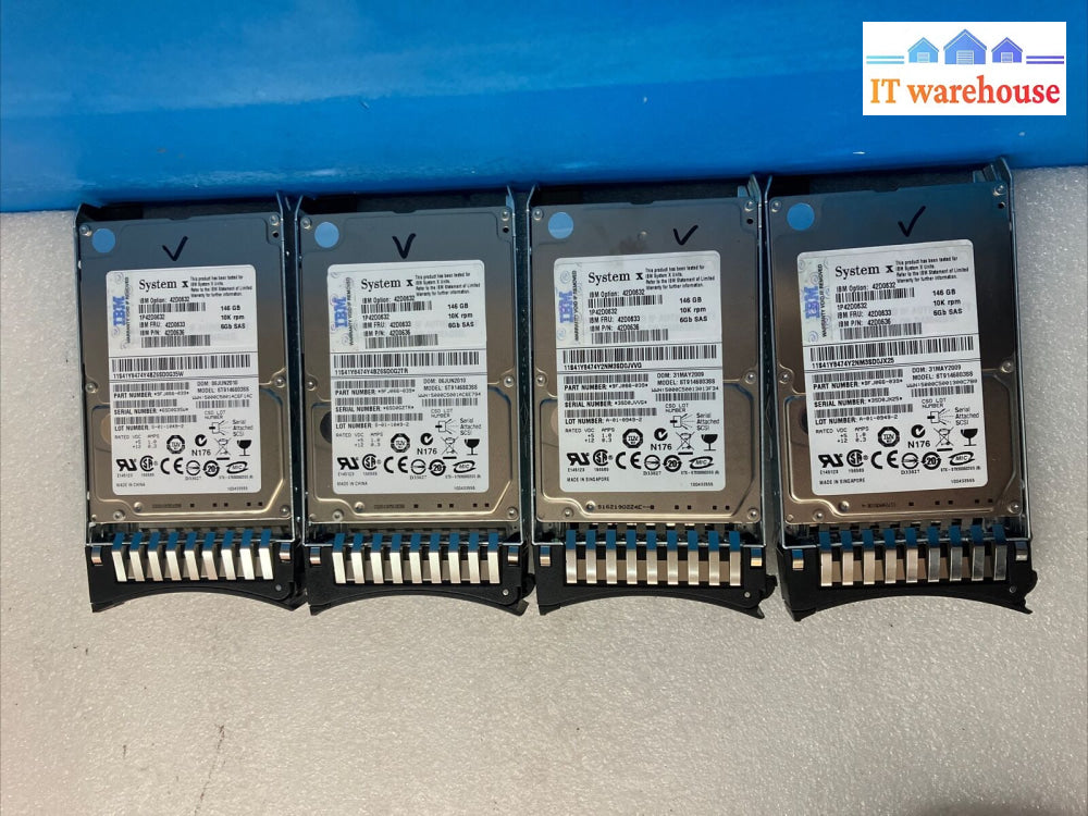 4X Ibm 42D0632 146Gb 10K Sas 2.5’ Hdd St9146803Ss 42D0633 Pn 42D0636 W/ Caddy ~