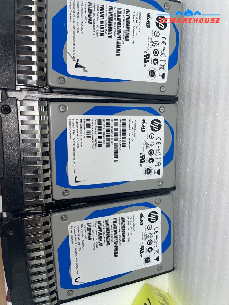 5 x HP 100GB SAS 6G 2.5'' SSD 632429-001 +Tray 500223-001 (1000 days remaining)