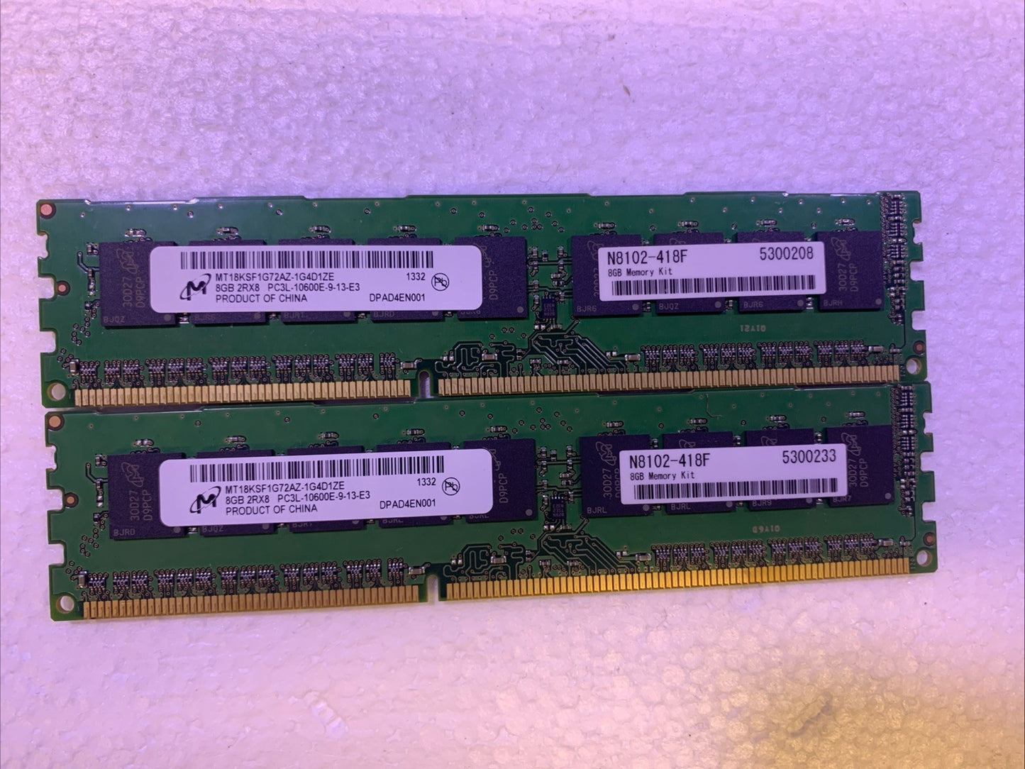 🔥 2x 8GB Micron DDR3L-1333 PC3L-10600E ECC UDIMM 2Rx8 240-Pin SERVER RAM memory