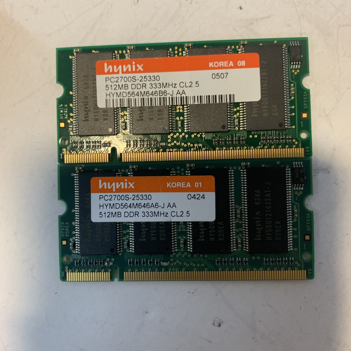 Lot of 2 hynixPC2700S-25330512MB DDR 333MHZ CL2.5 memory