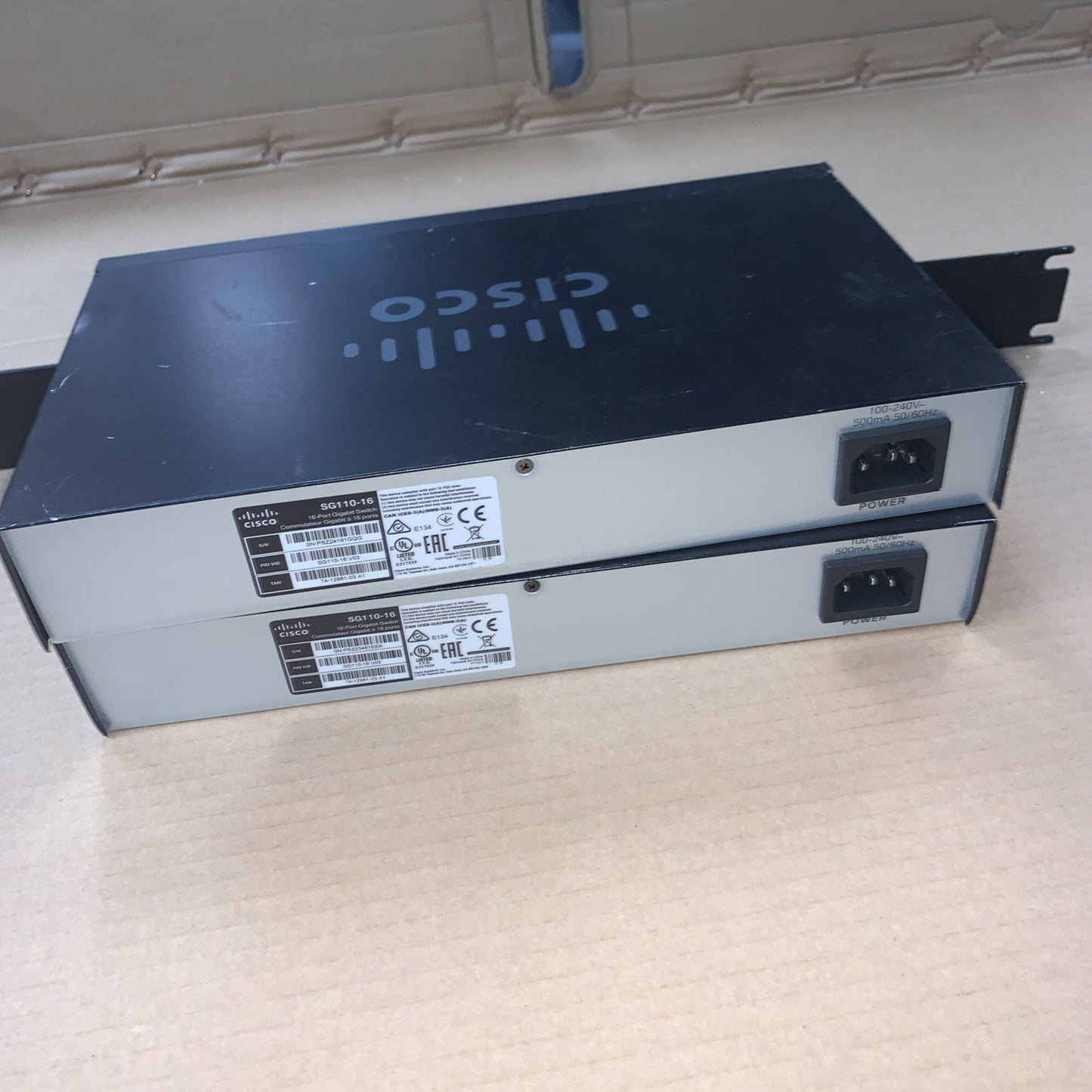 Lot of 2 Cisco SG110-16 16 Gigabit Ethernet GbE Ports network Switch